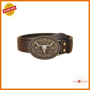 Women's Western Belt Metal Buckle Faux Leather Floral Waist Belt